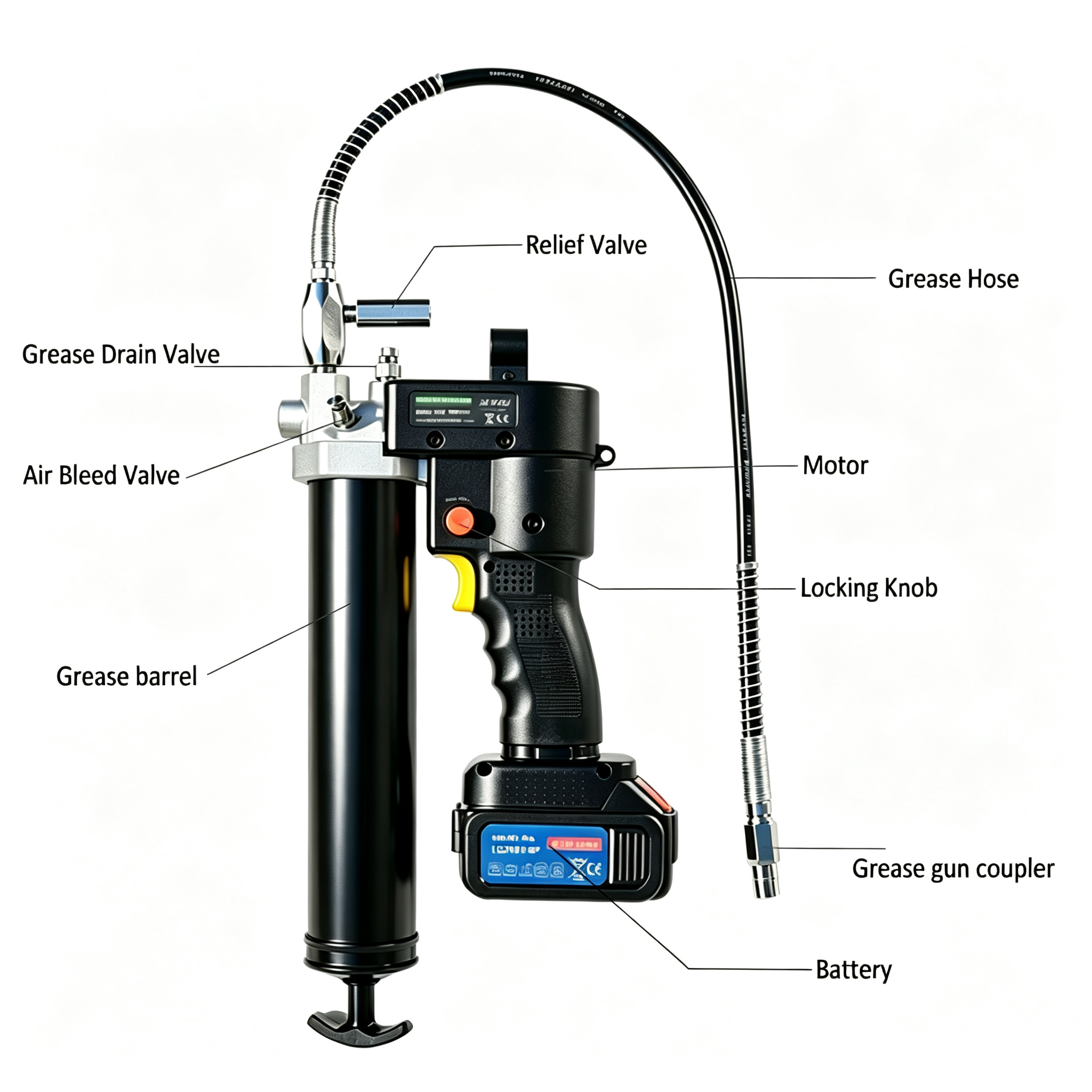 SENLITE SLT2100 cordless electric grease gun labeled parts diagram