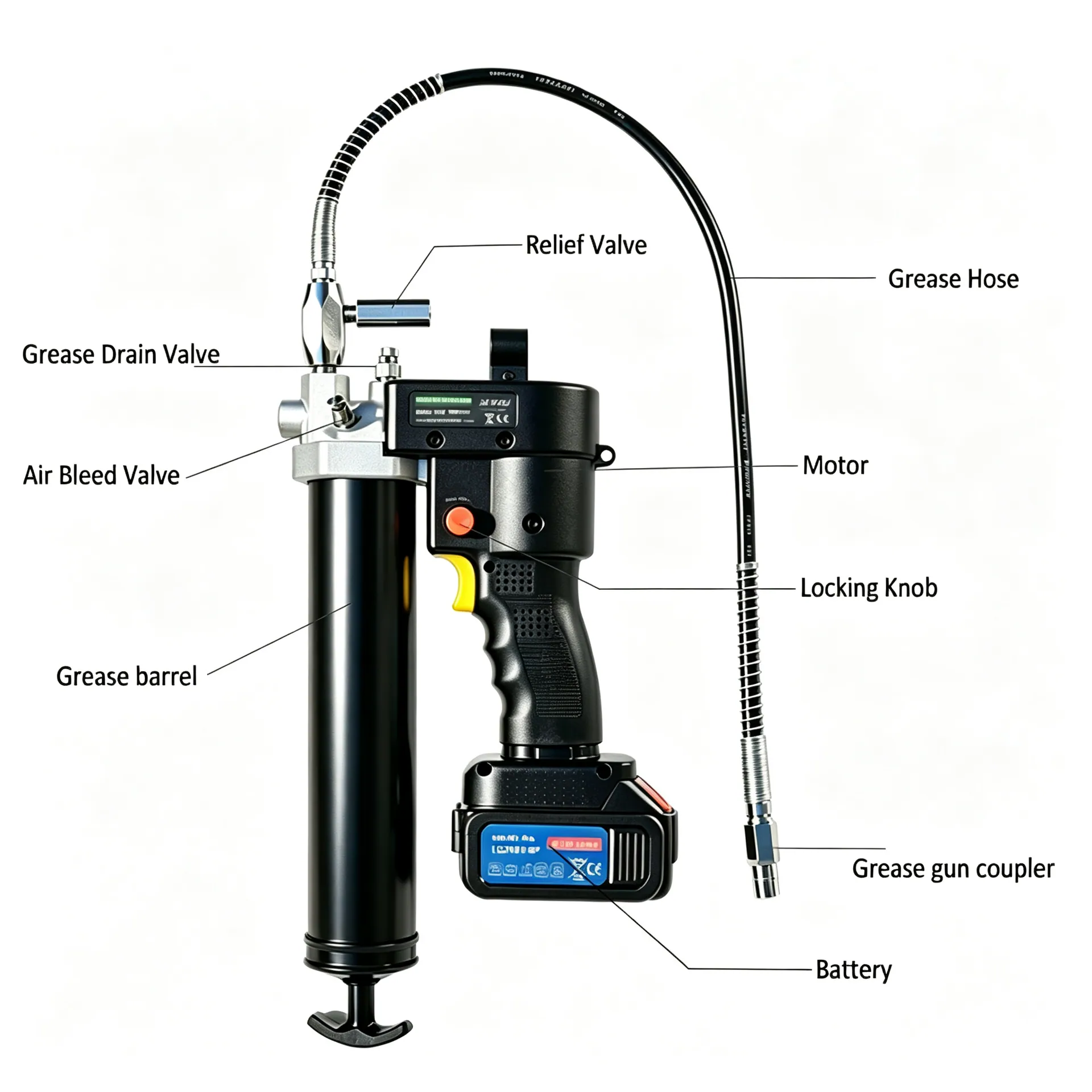 SENLITE SLT2100 cordless electric grease gun labeled parts diagram