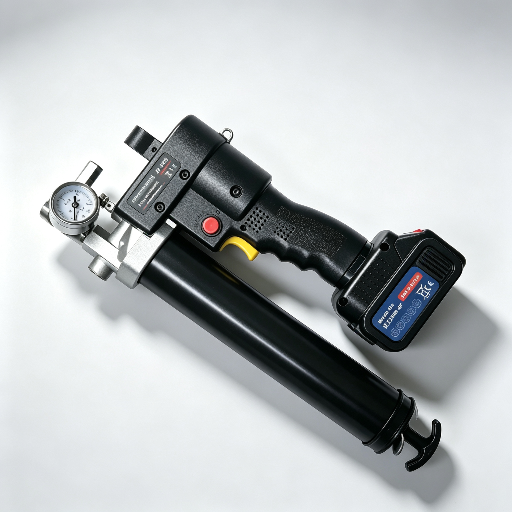 SENLITE SLT2400-Y cordless electric grease gun with pressure gauge side view