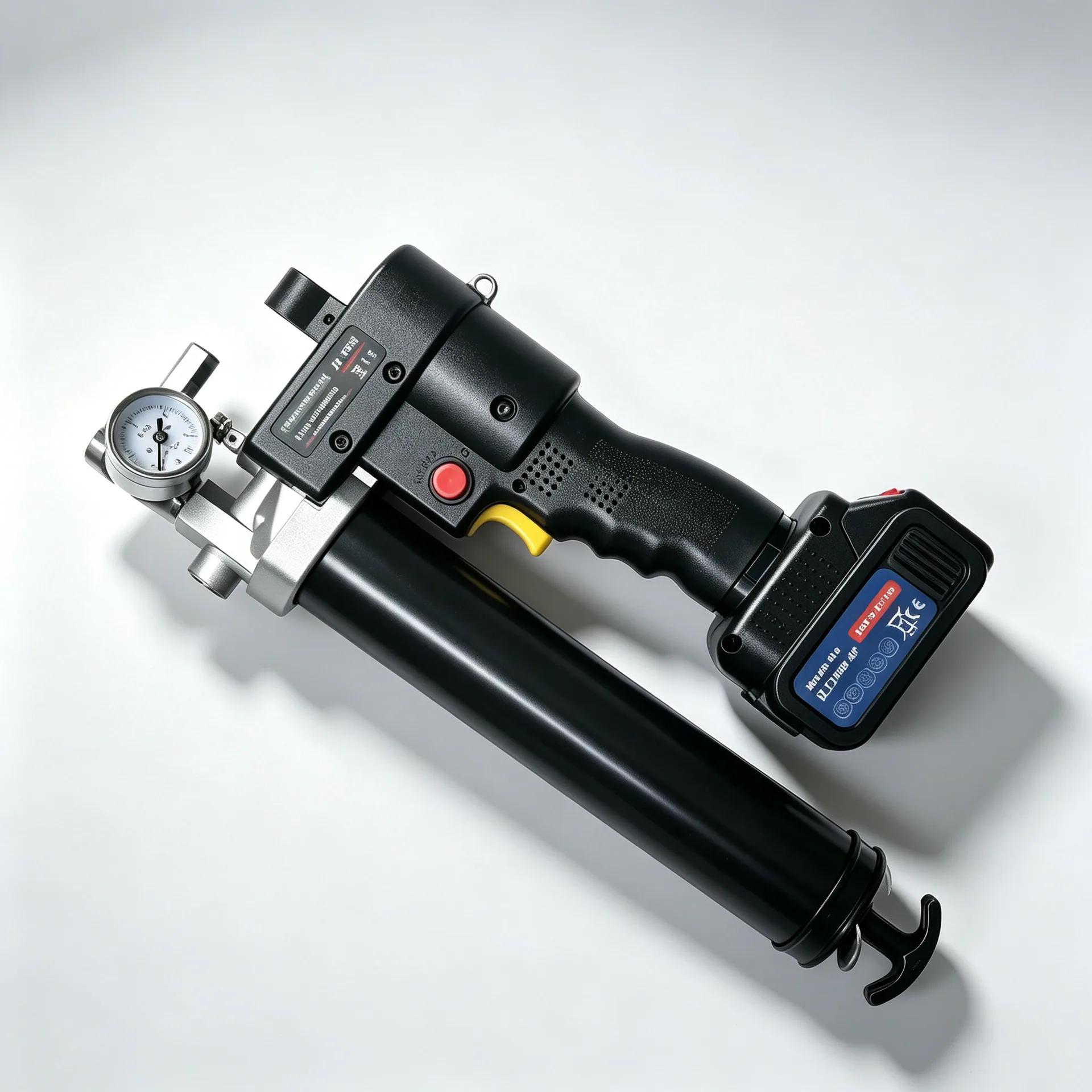 SENLITE SLT2400-Y cordless electric grease gun with pressure gauge side view